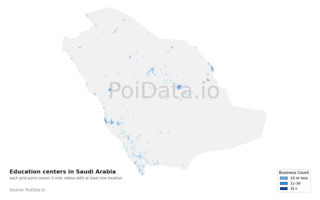 Education center density map for Saudi Arabia