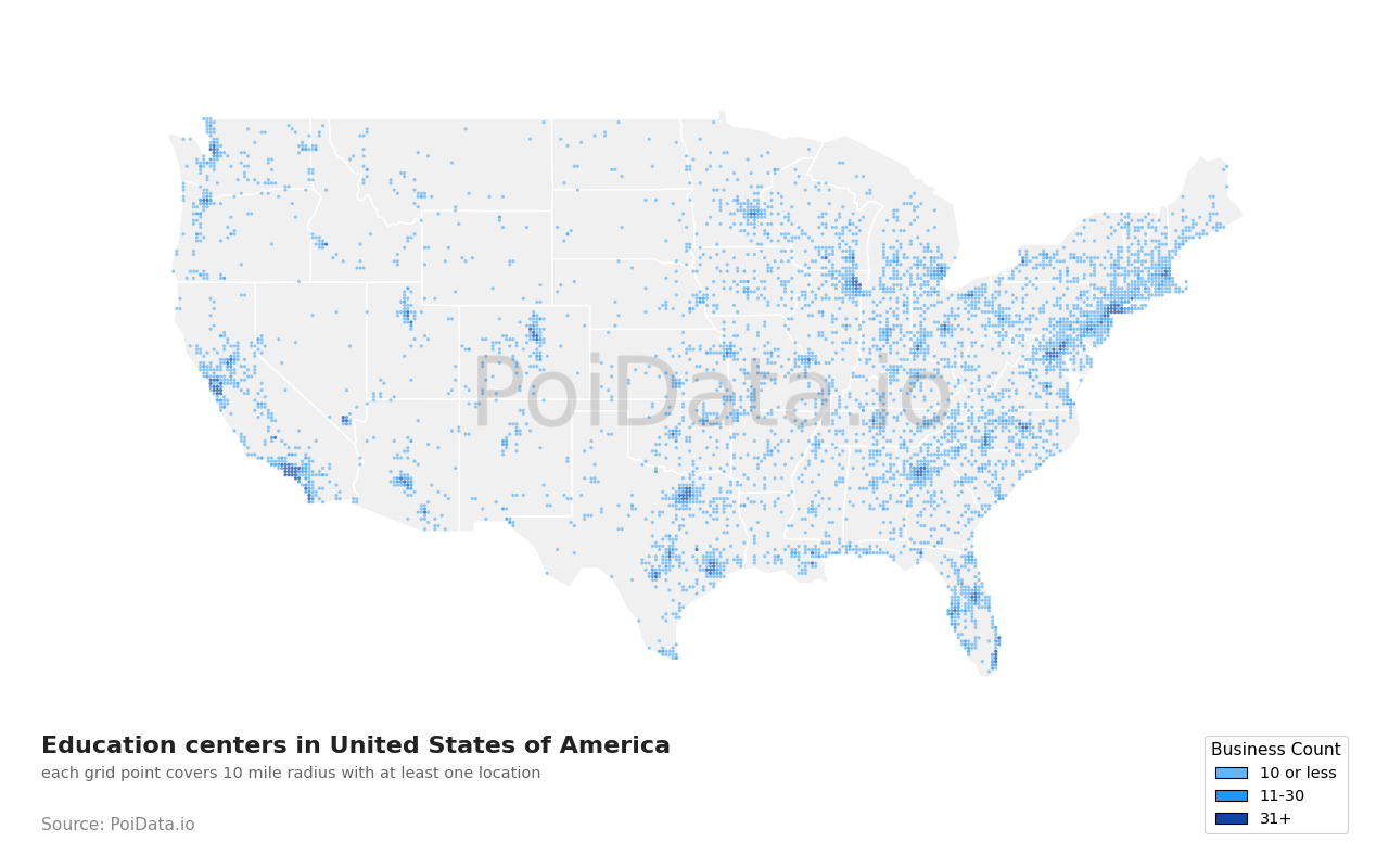 Education center density map for Florida, United States