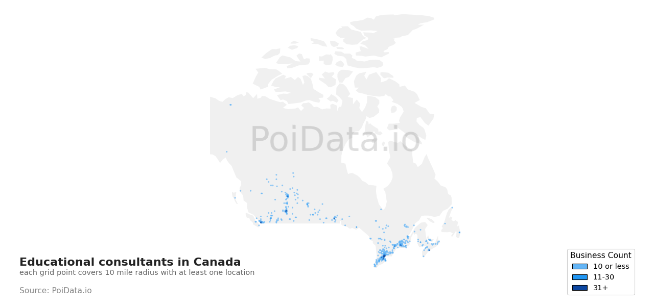 Educational consultant density map for Alberta, Canada