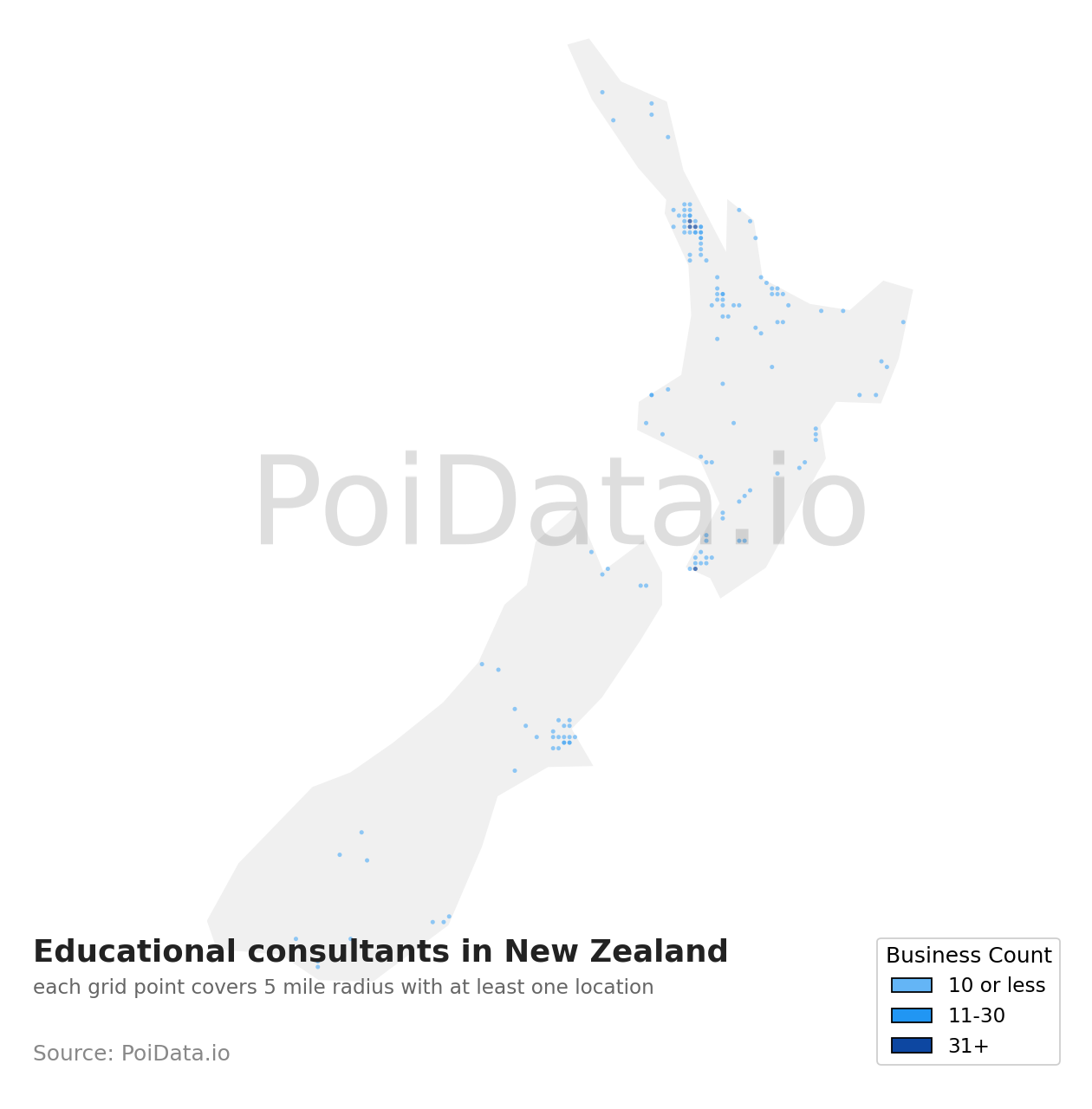 Educational consultant density map for New Zealand