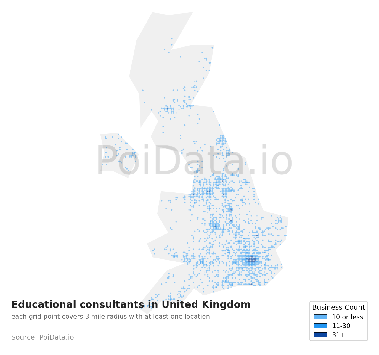 Educational consultant density map for United Kingdom