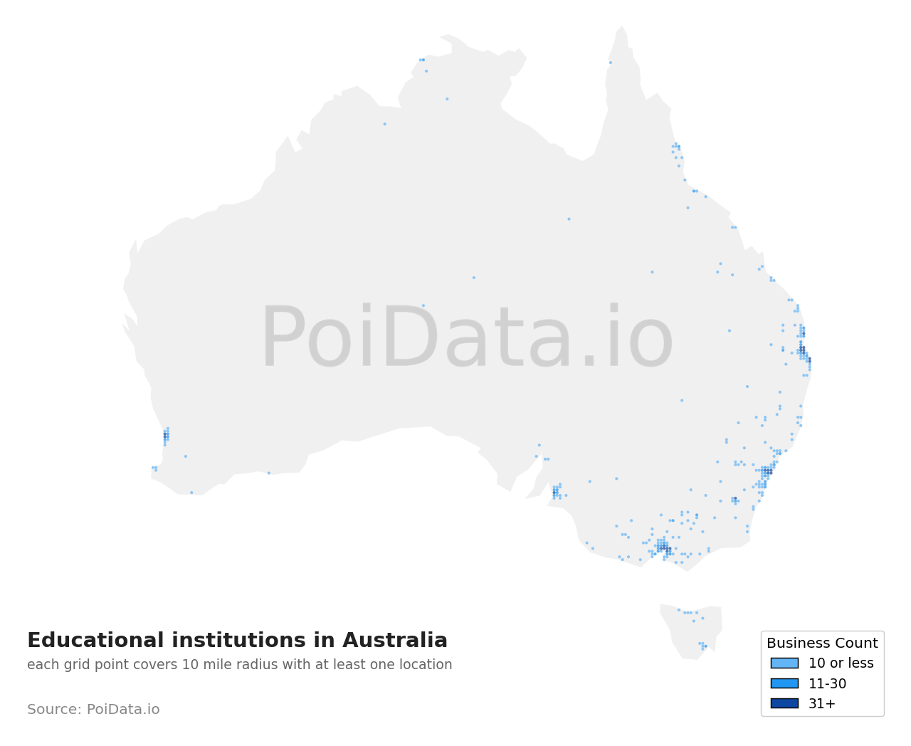 Educational institution density map for Western Australia, Australia