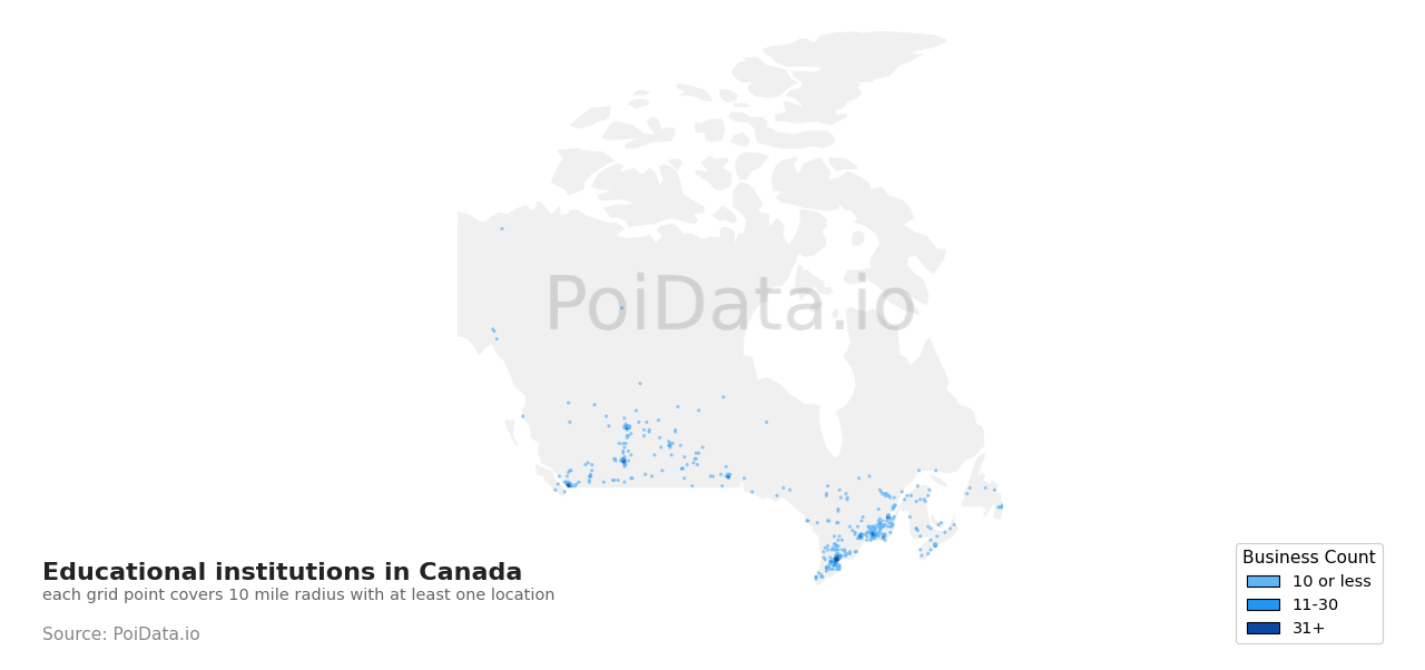 Educational institution density map for Alberta, Canada