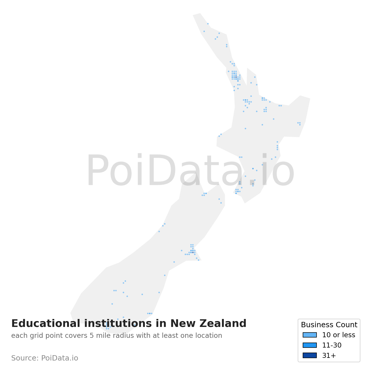 Educational institution density map for New Zealand