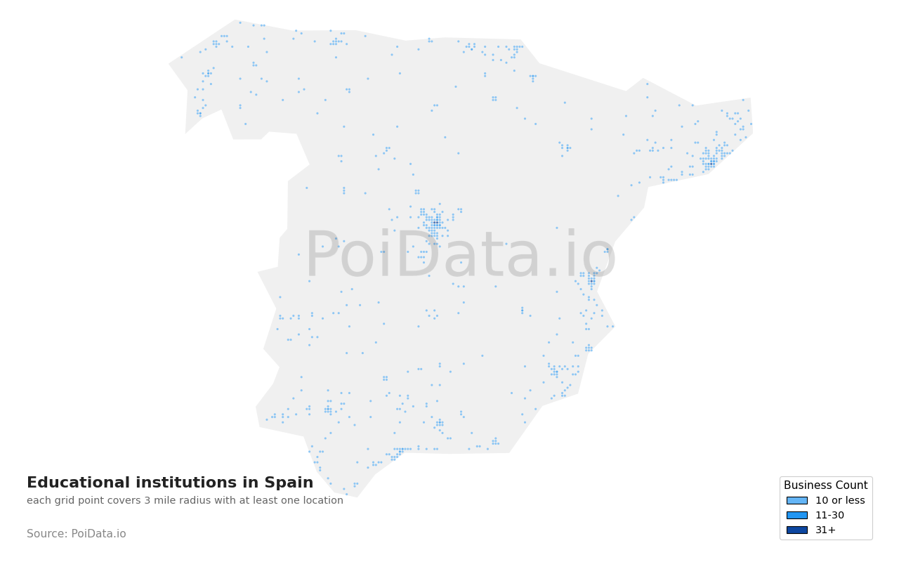 Educational institution density map for Spain