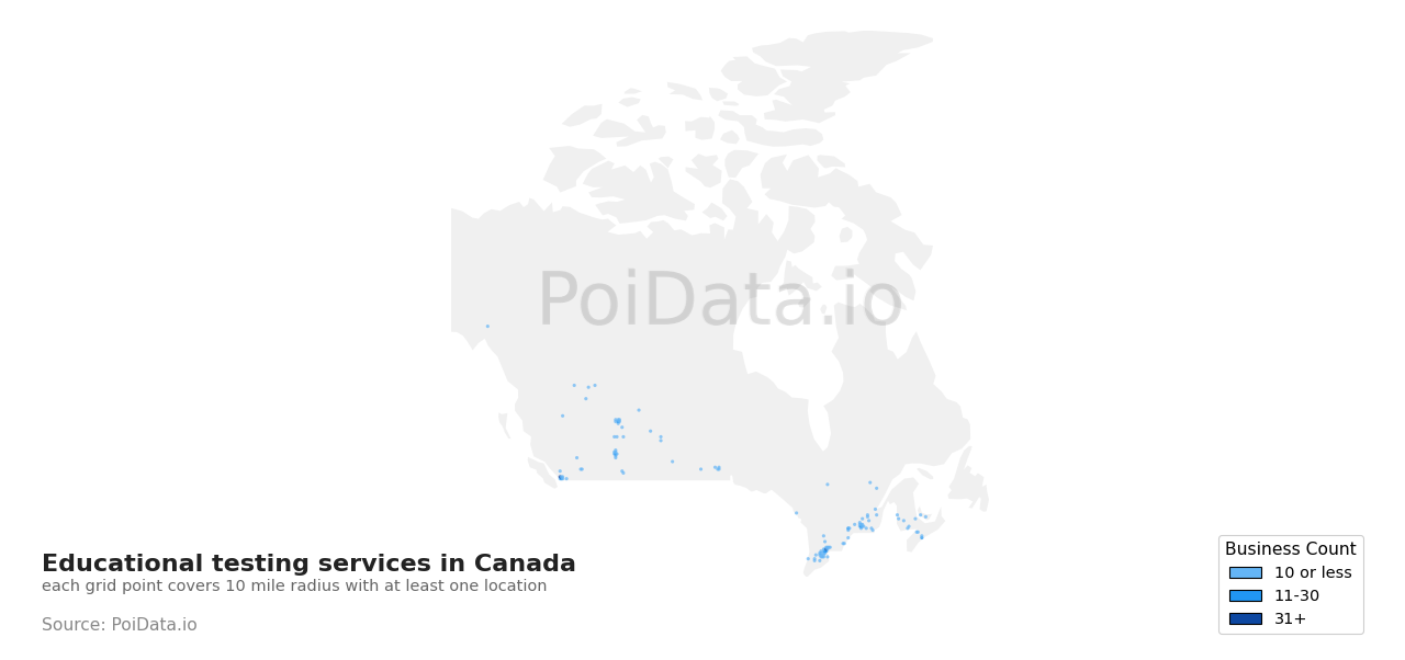 Educational testing service density map for Quebec, Canada