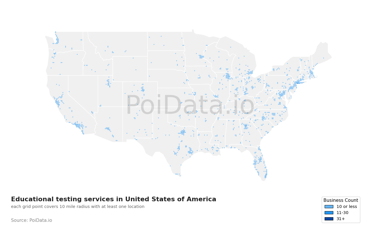 Educational testing service density map for Louisiana, United States
