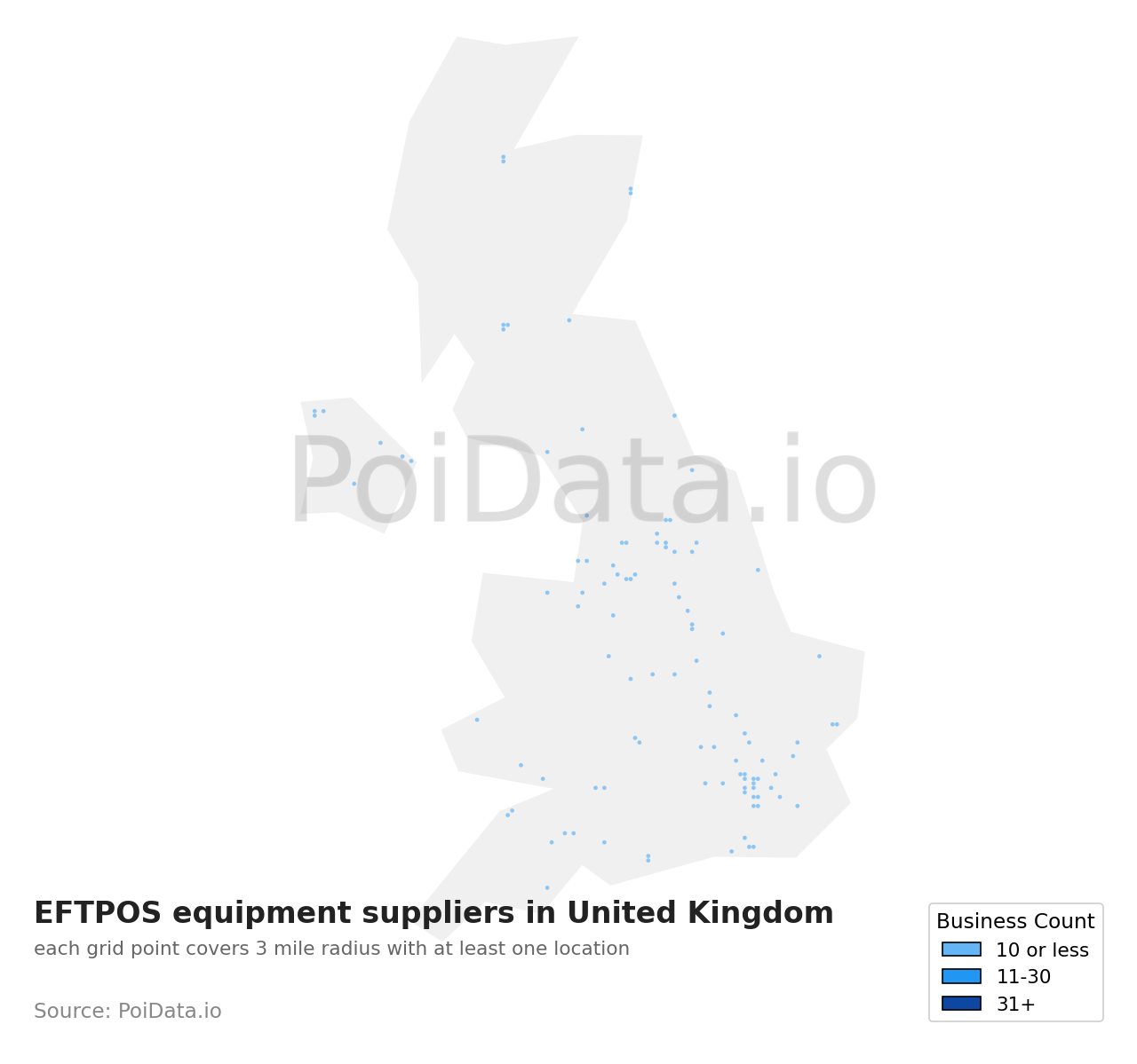 EFTPOS equipment supplier density map for United Kingdom