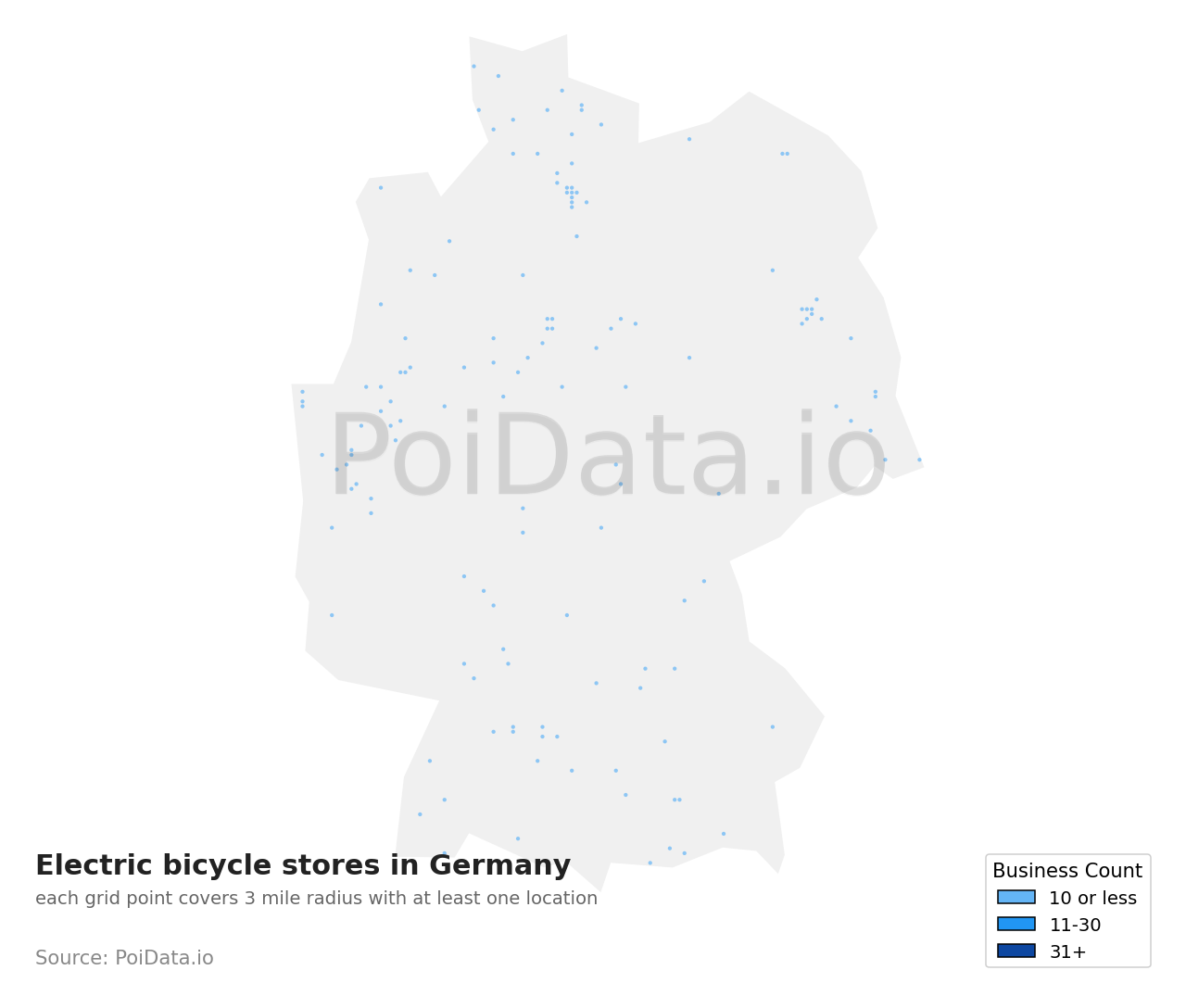 Electric bicycle store density map for Germany