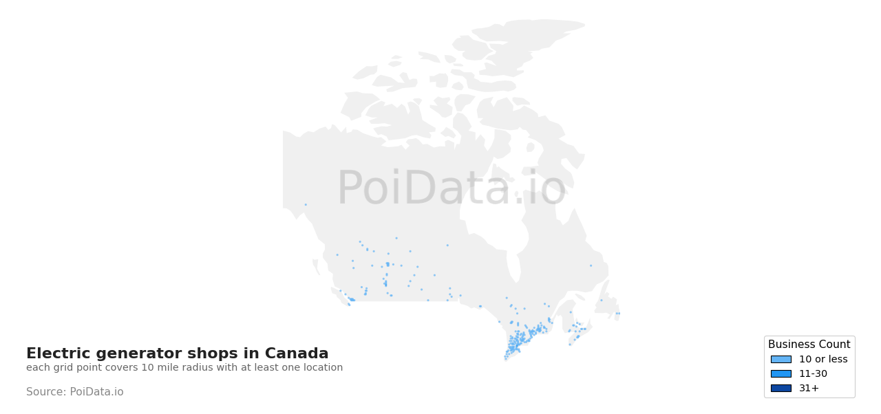 Electric generator shop density map for Canada