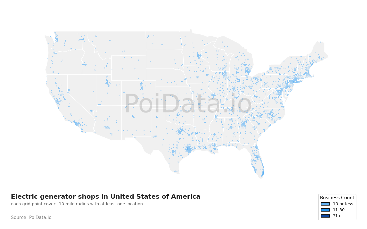 Electric generator shop density map for Florida, United States