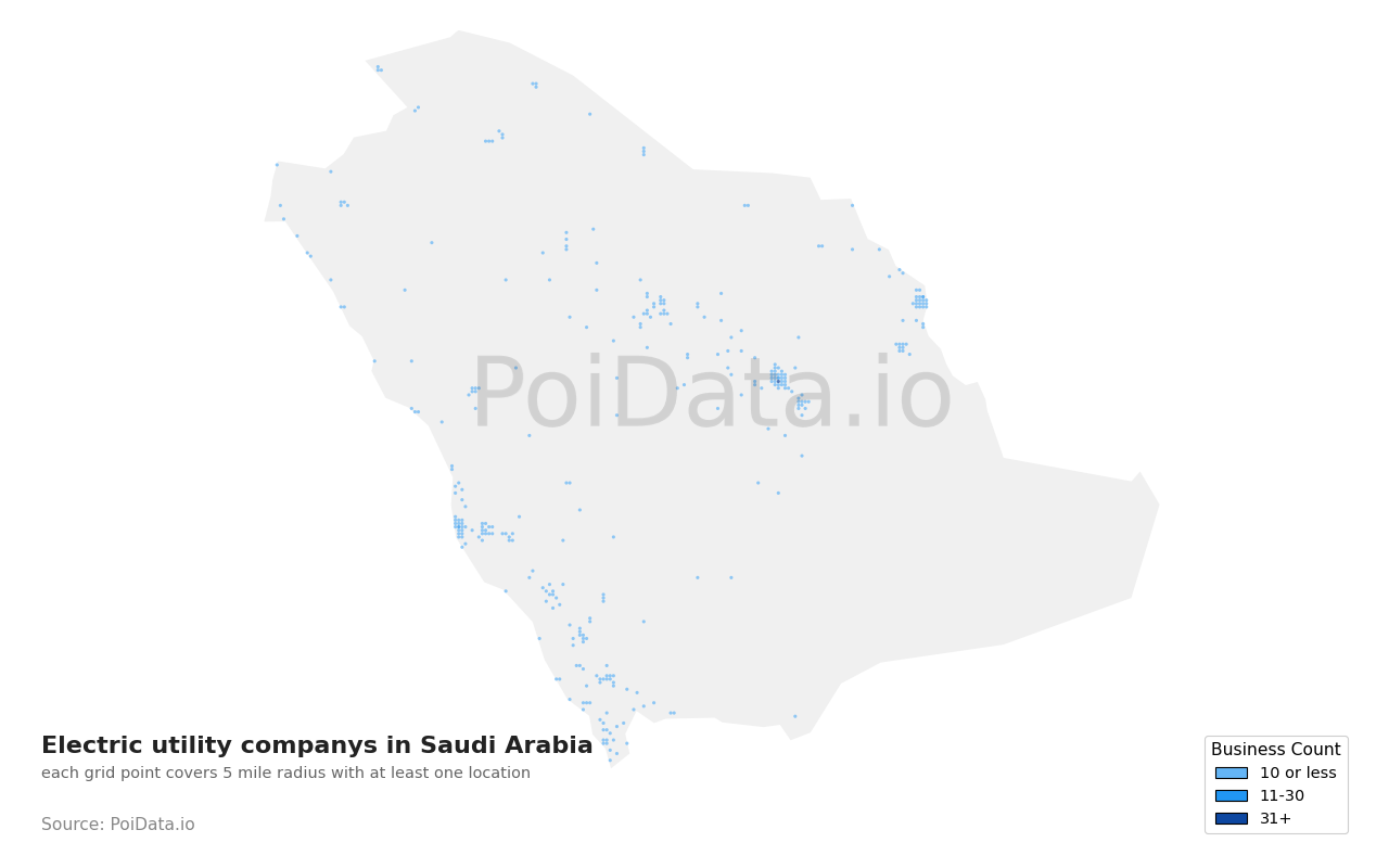 Electric utility company density map for Saudi Arabia