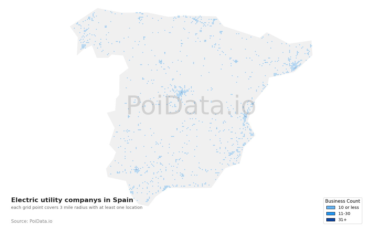 Electric utility company density map for Spain