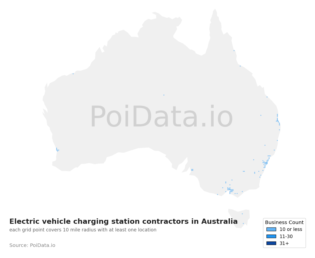 Electric vehicle charging station contractor density map for VIC, Australia