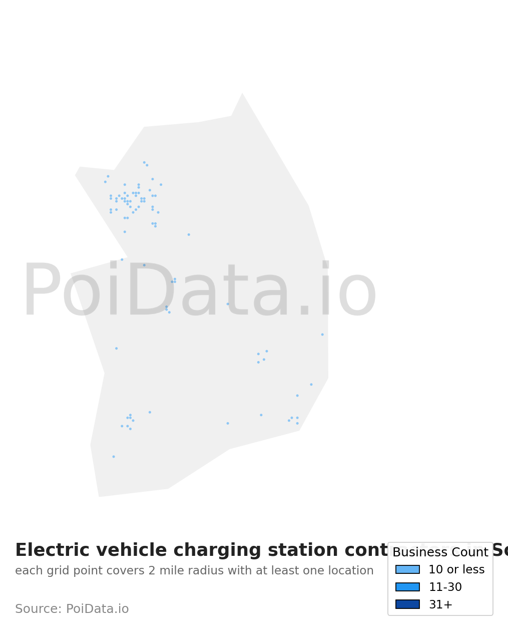 Electric vehicle charging station contractor density map for South Korea