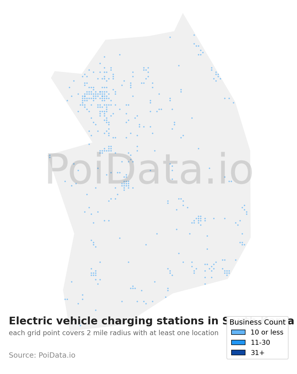 Electric vehicle charging station density map for South Korea