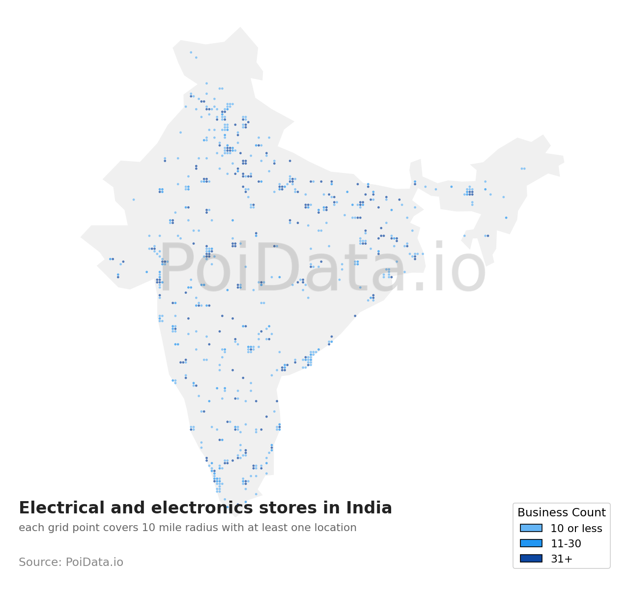 Electrical and electronics stores density map for India
