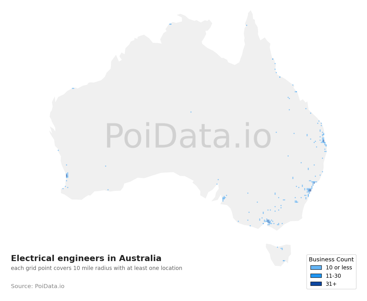 Electrical engineer density map for Australia