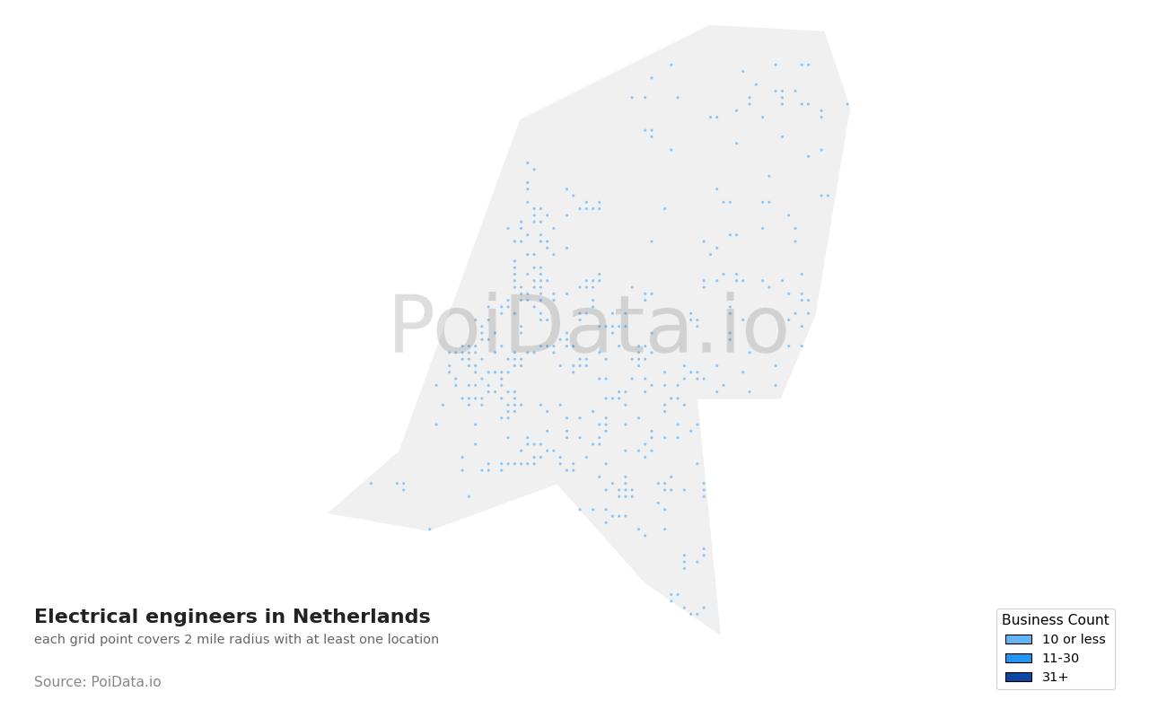 Electrical engineer density map for Netherlands
