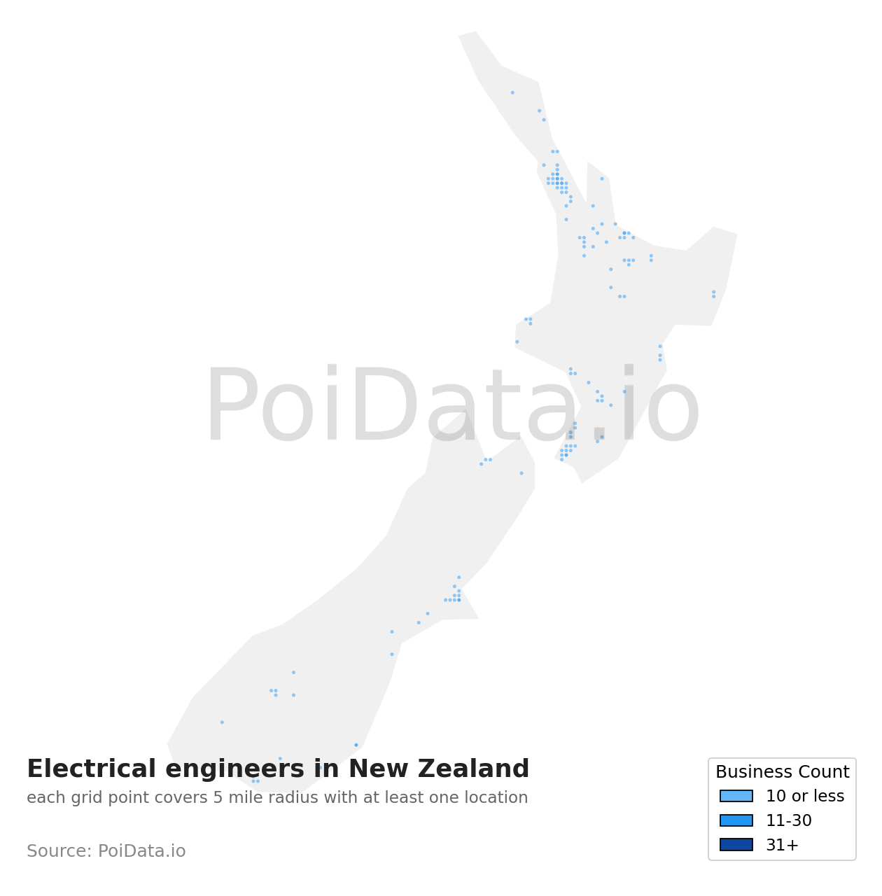 Electrical engineer density map for New Zealand