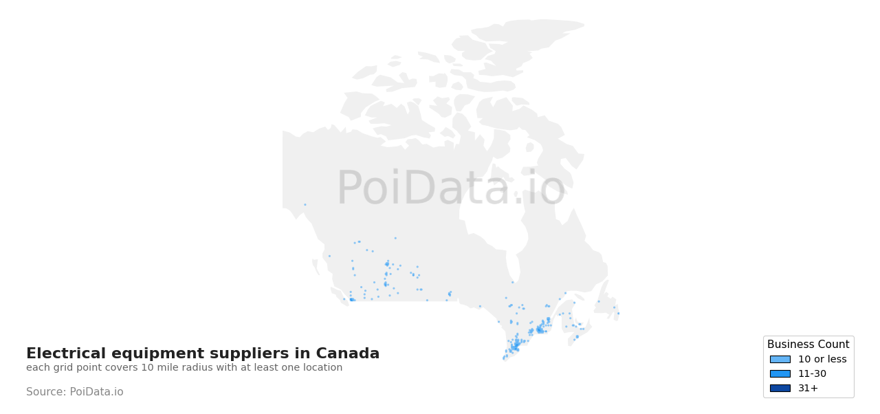 Electrical equipment supplier density map for Prince Edward Island, Canada