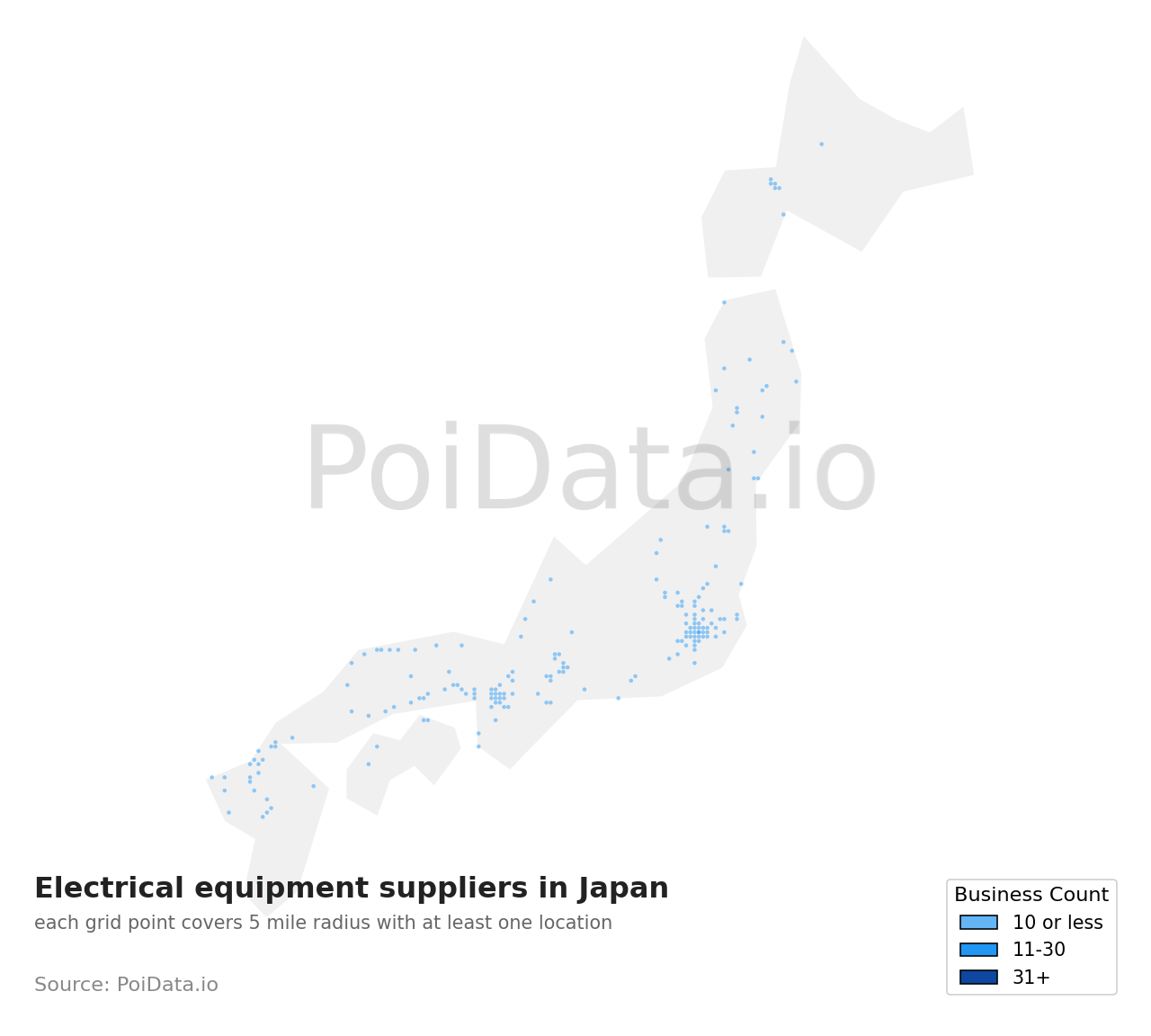 Electrical equipment supplier density map for Japan