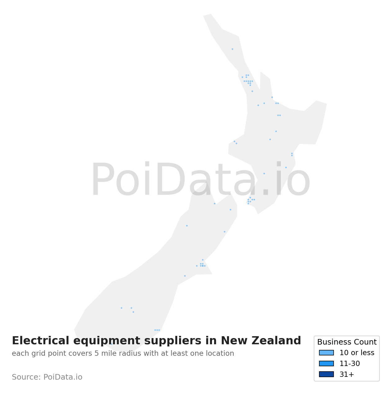Electrical equipment supplier density map for New Zealand