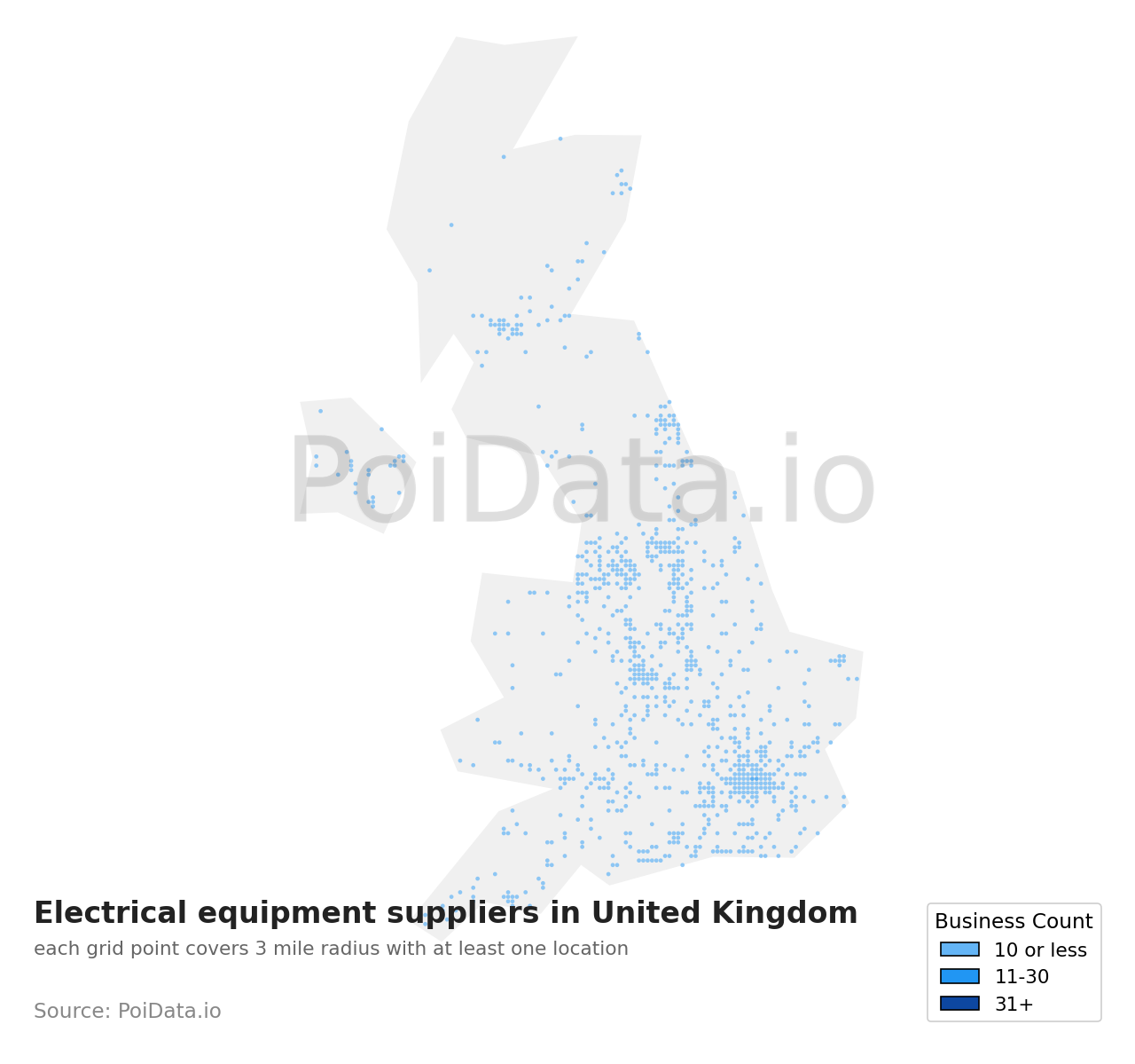 Electrical equipment supplier density map for United Kingdom