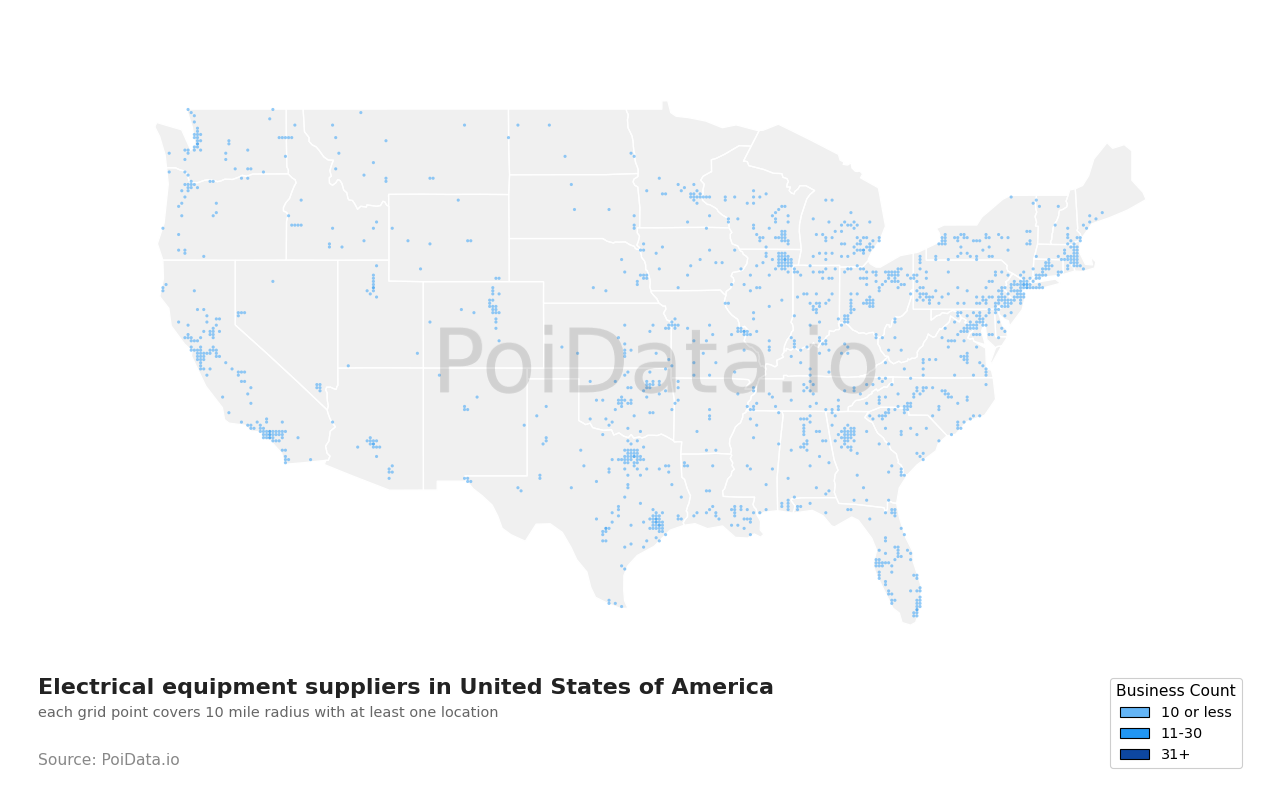Electrical equipment supplier density map for United States
