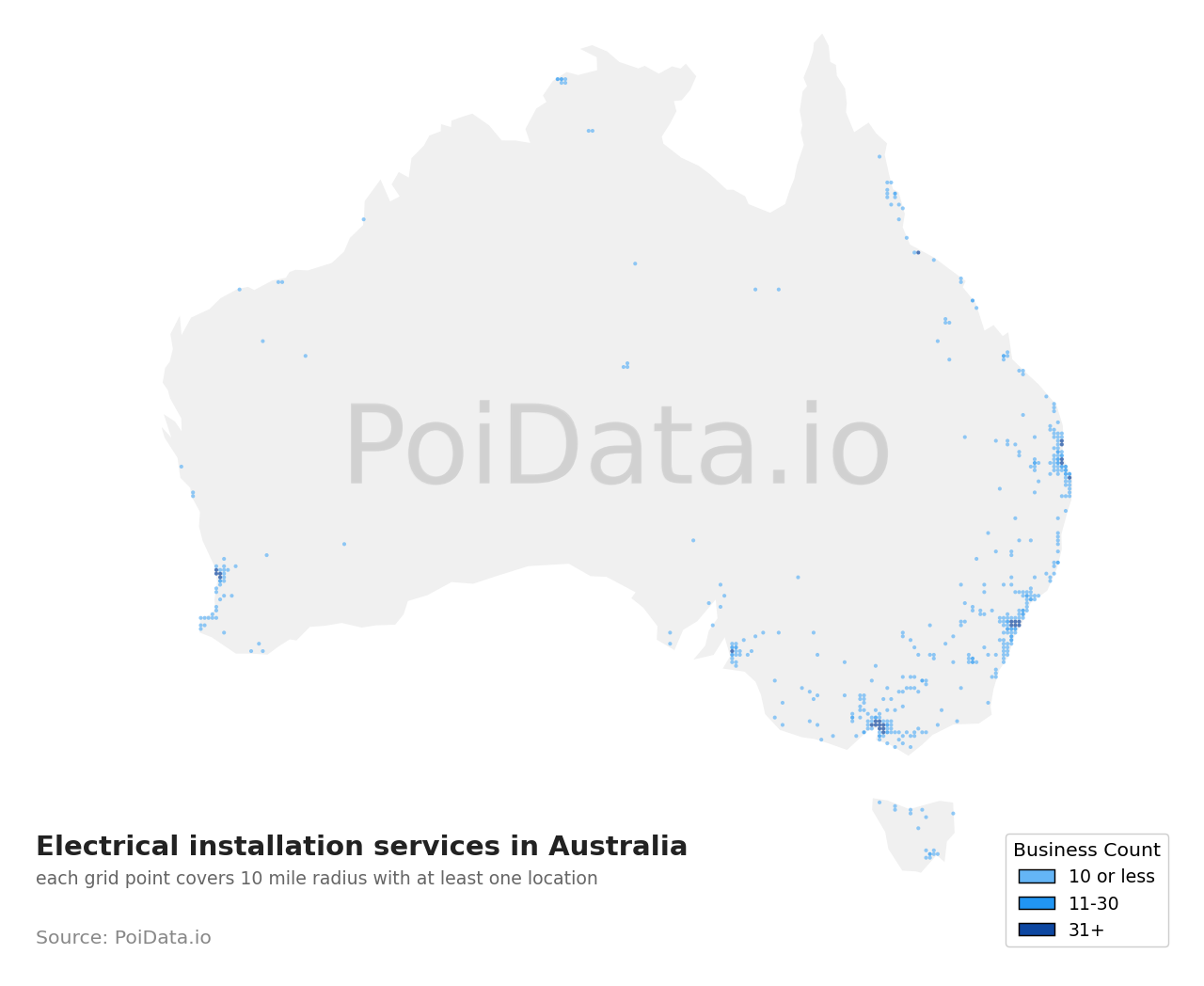 Electrical installation service density map for VIC, Australia