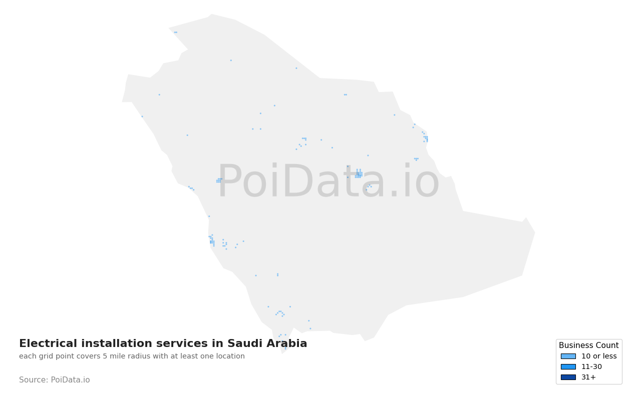 Electrical installation service density map for Saudi Arabia