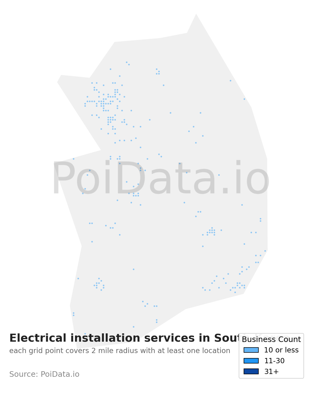 Electrical installation service density map for South Korea