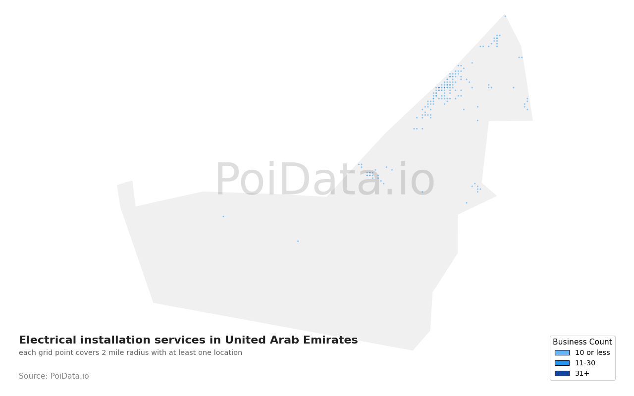 Electrical installation service density map for United Arab Emirates