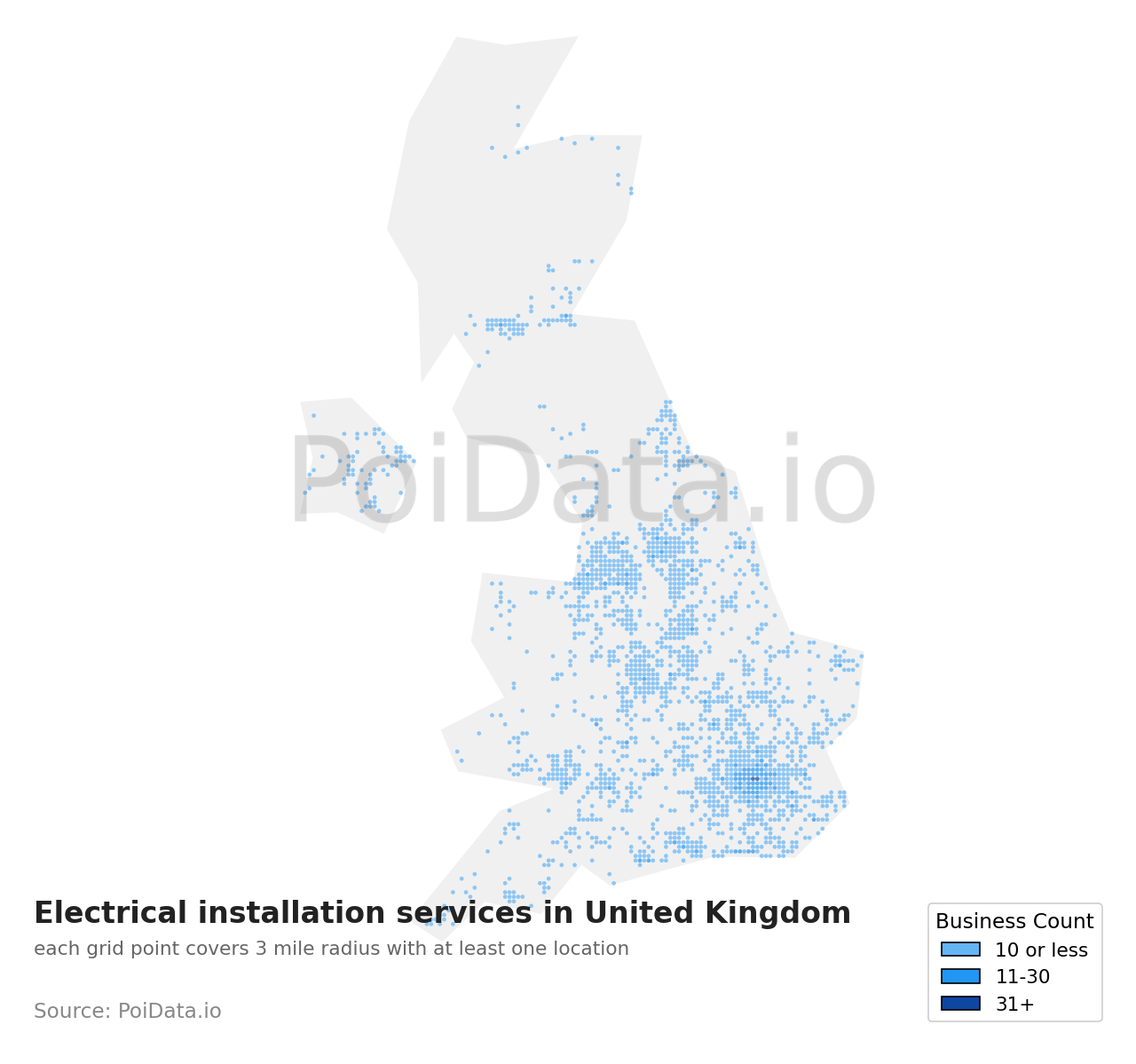Electrical installation service density map for United Kingdom