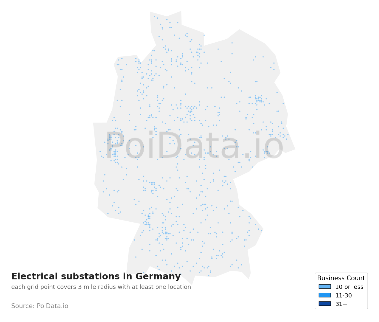 Electrical substation density map for Germany