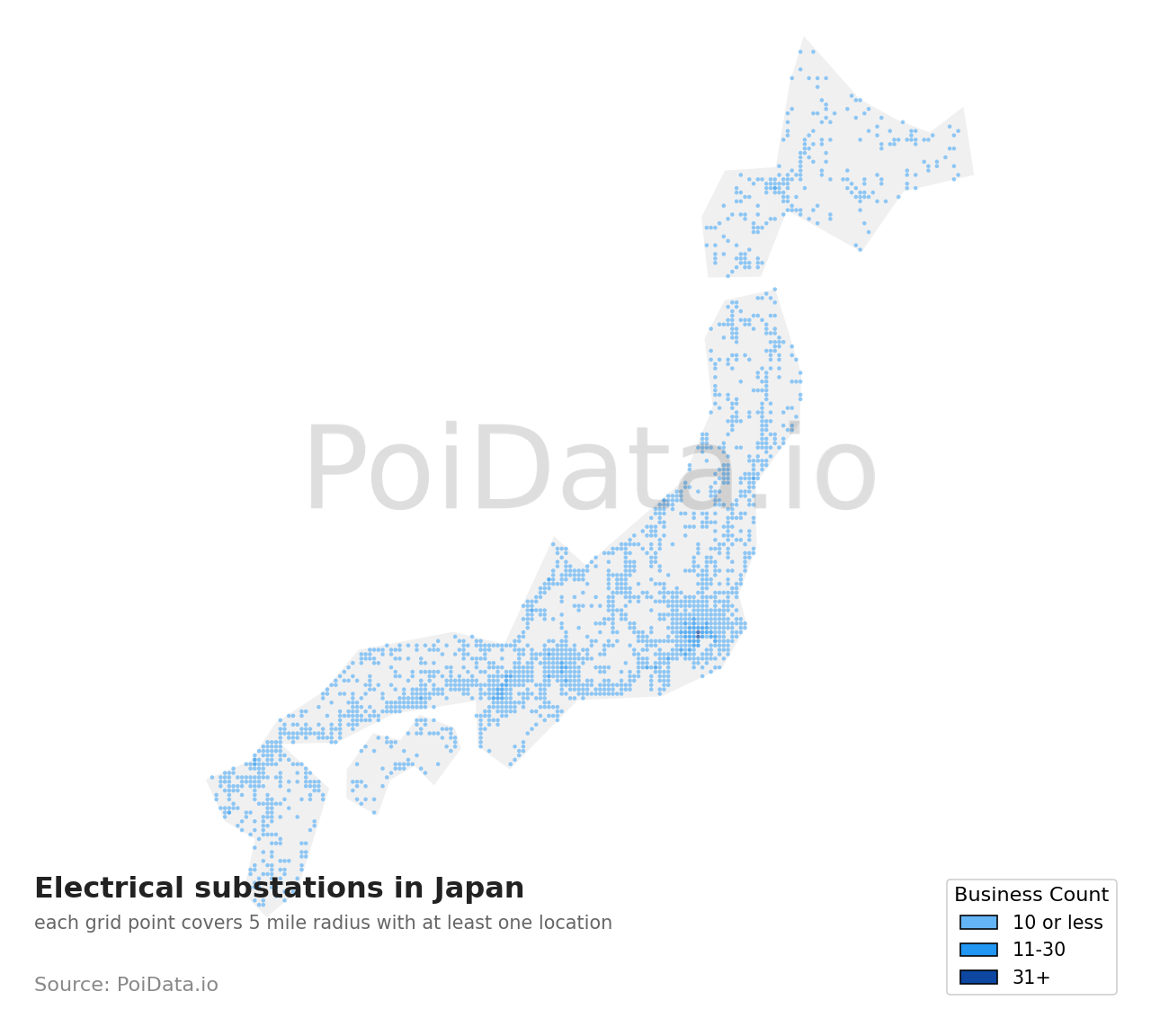 Electrical substation density map for Japan