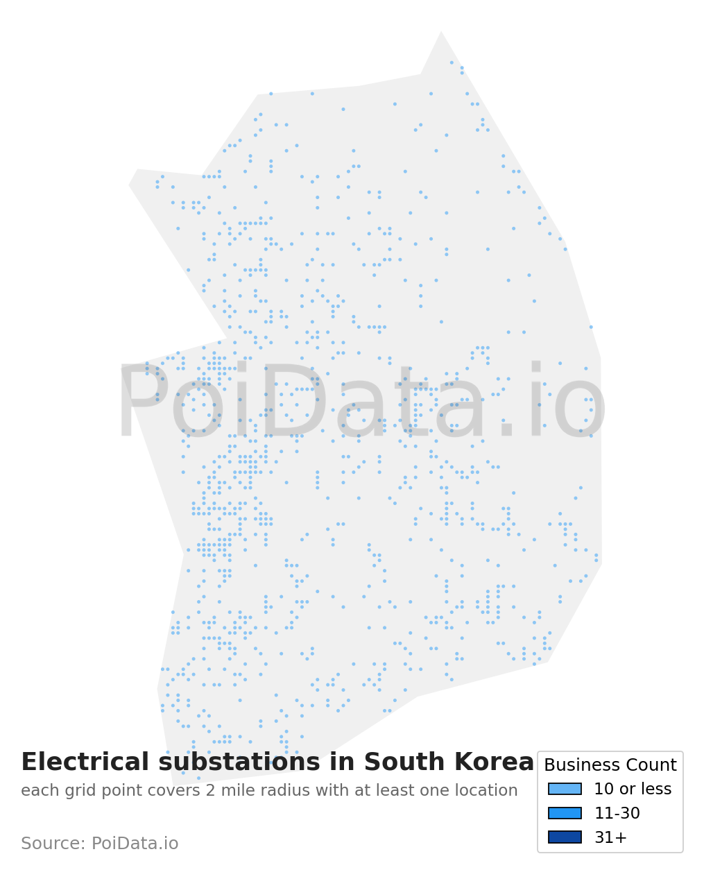Electrical substation density map for South Korea