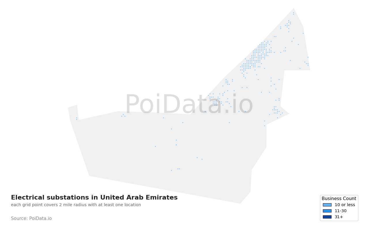 Electrical substation density map for United Arab Emirates