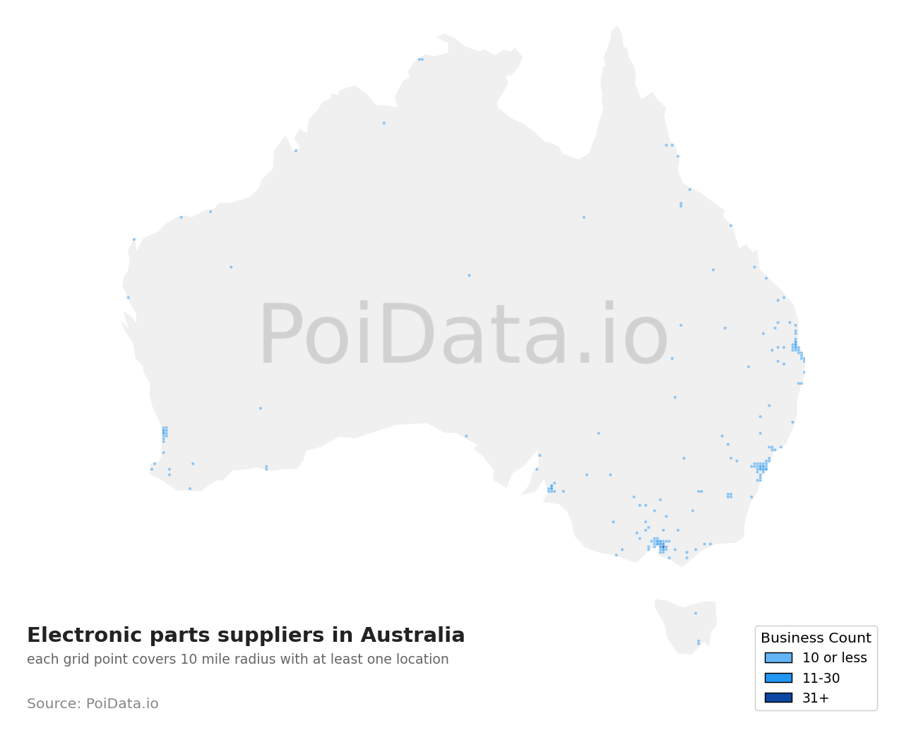 Electronic parts supplier density map for Queensland, Australia
