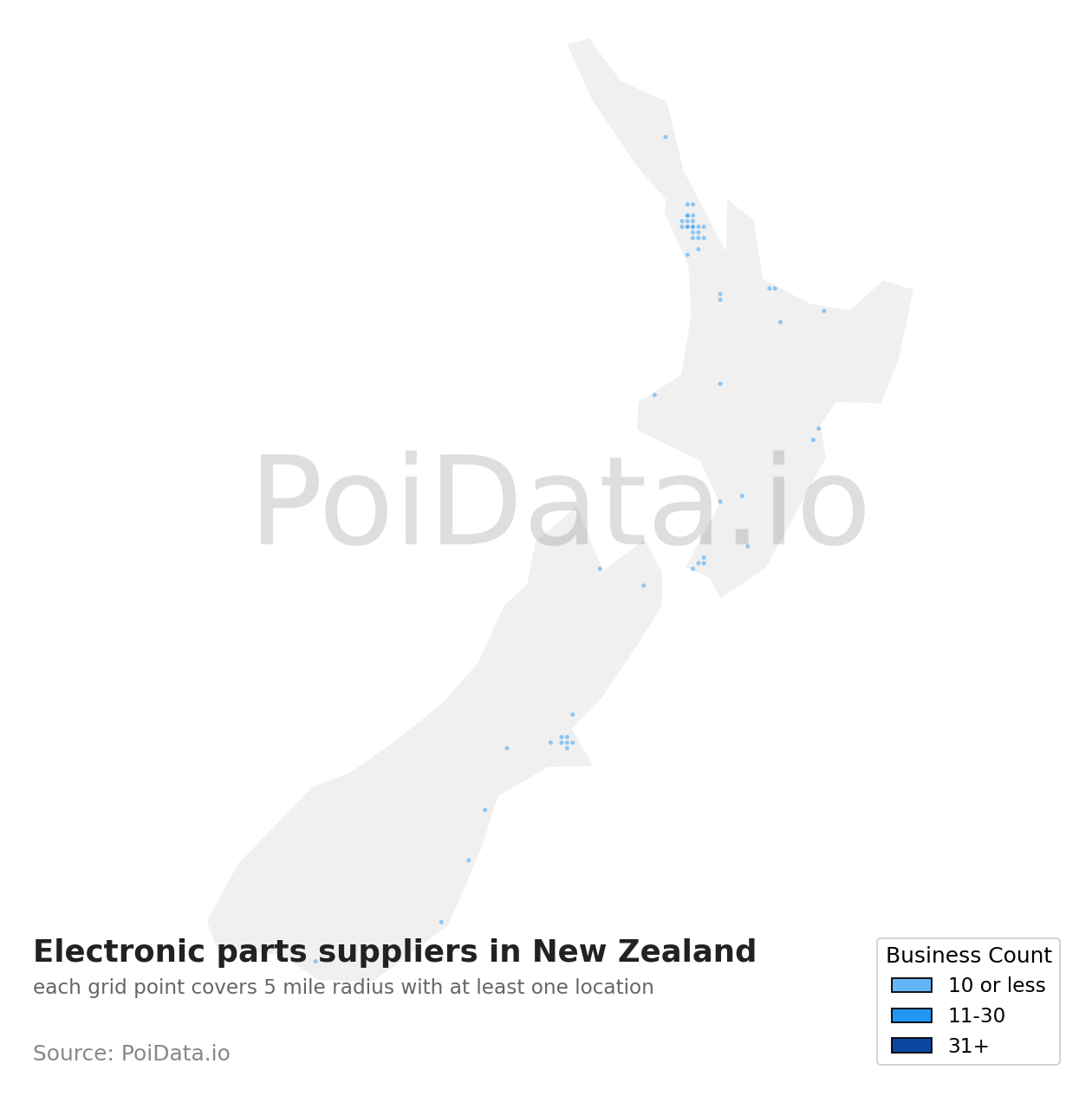 Electronic parts supplier density map for New Zealand