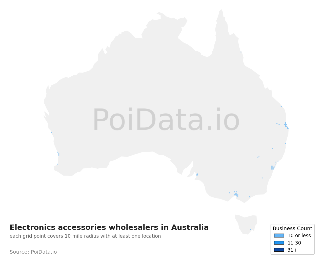 Electronics accessories wholesaler density map for New South Wales, Australia