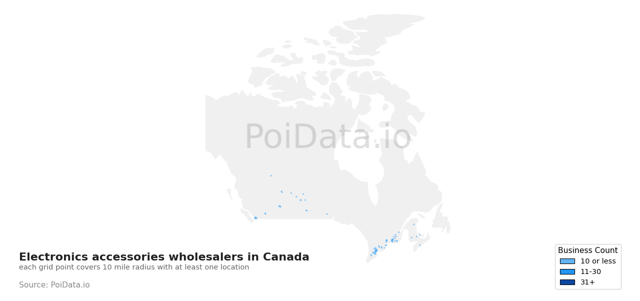Electronics accessories wholesaler density map for British Columbia, Canada