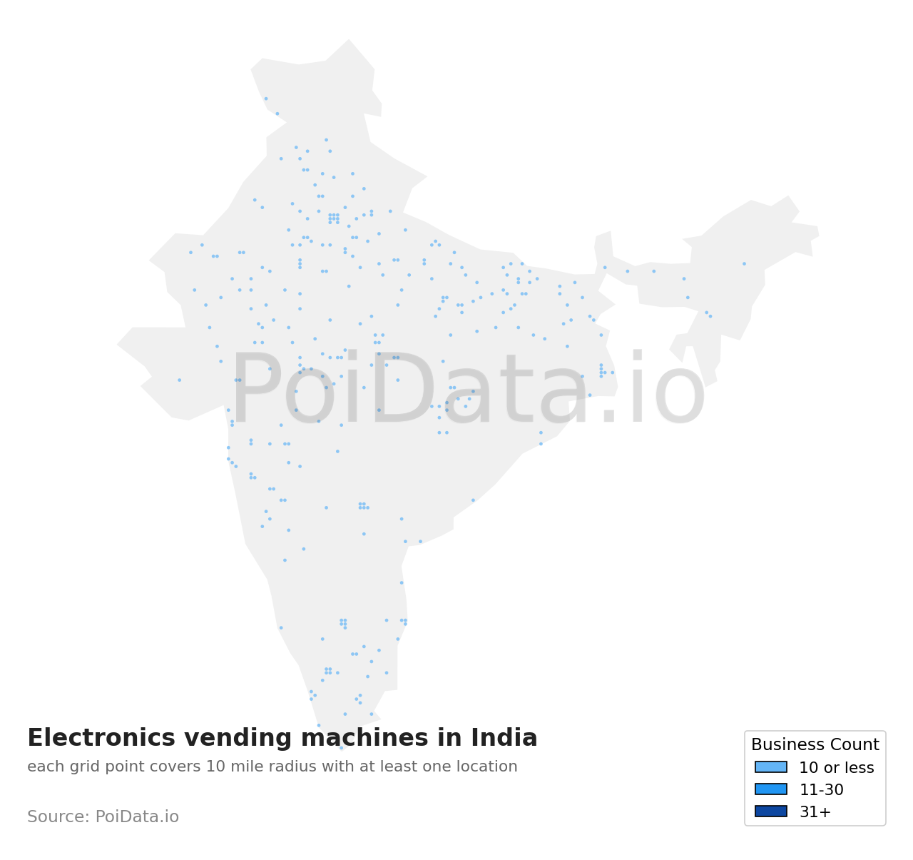 Electronics vending machine density map for India