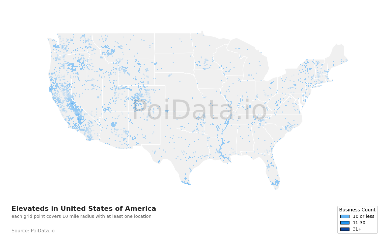 Elevated density map for United States