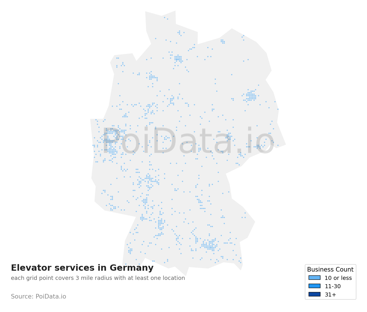 Elevator service density map for Germany