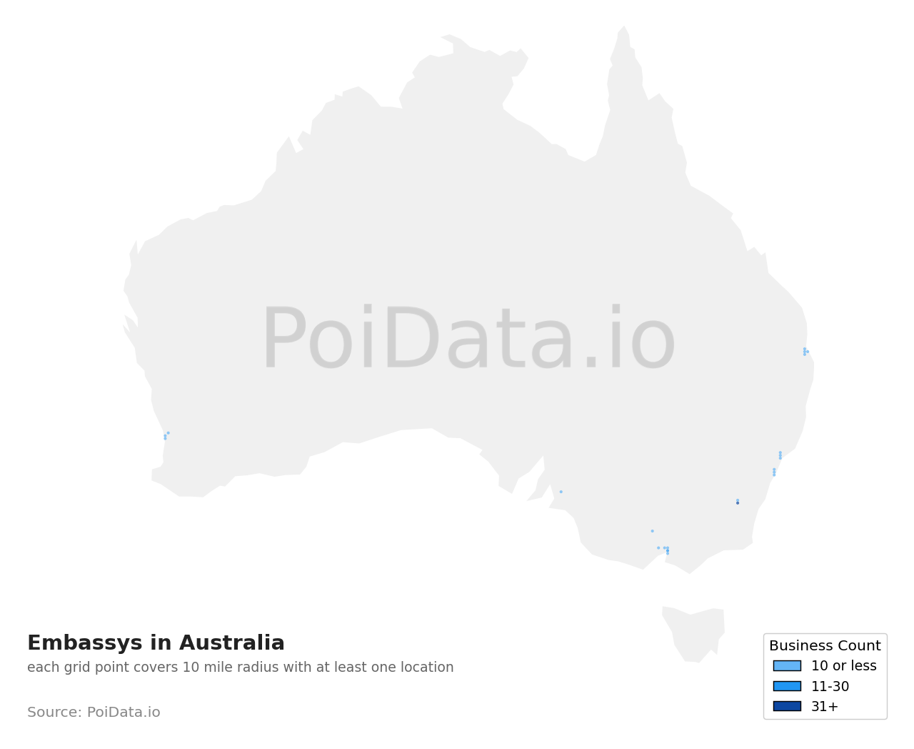 Embassy density map for Australia