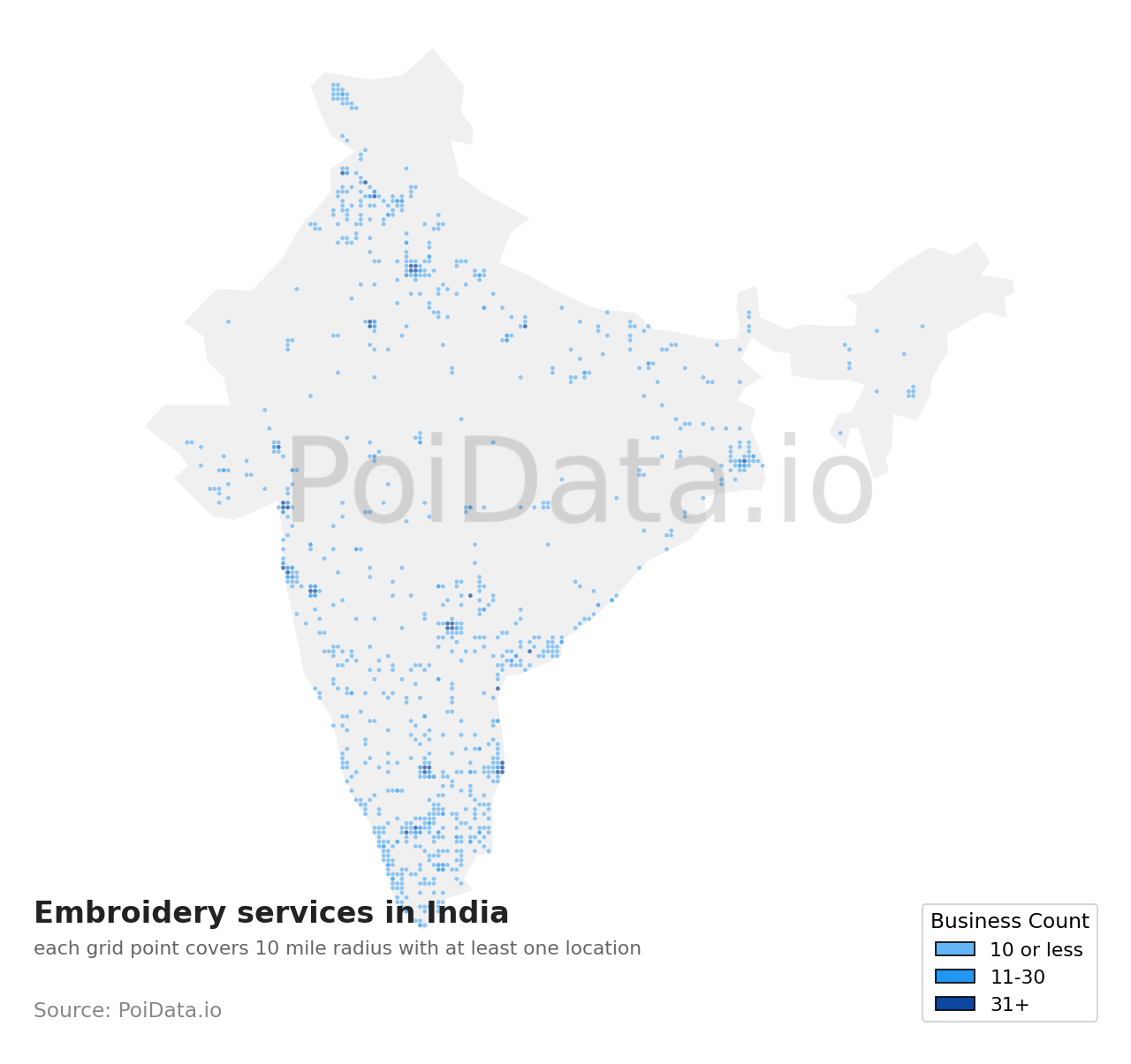 Embroidery service density map for India