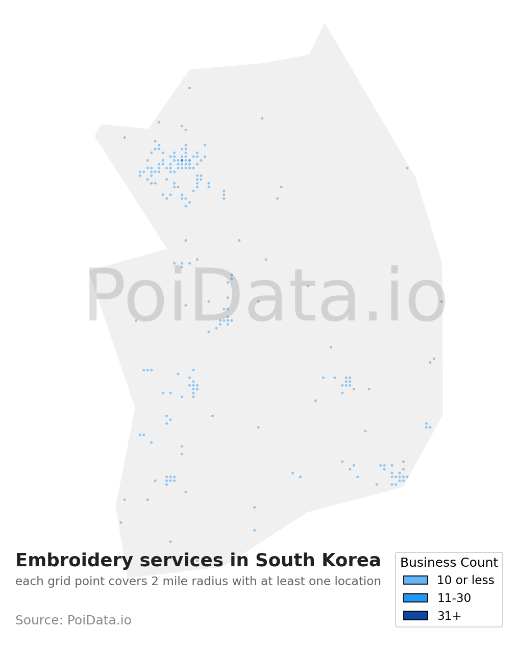 Embroidery service density map for South Korea