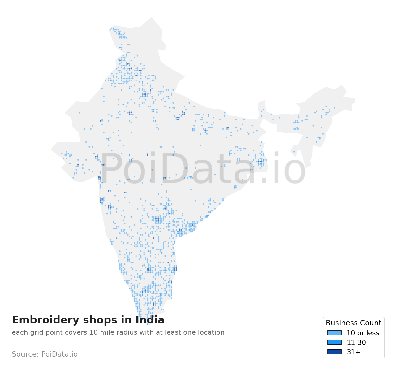 Embroidery shop density map for India
