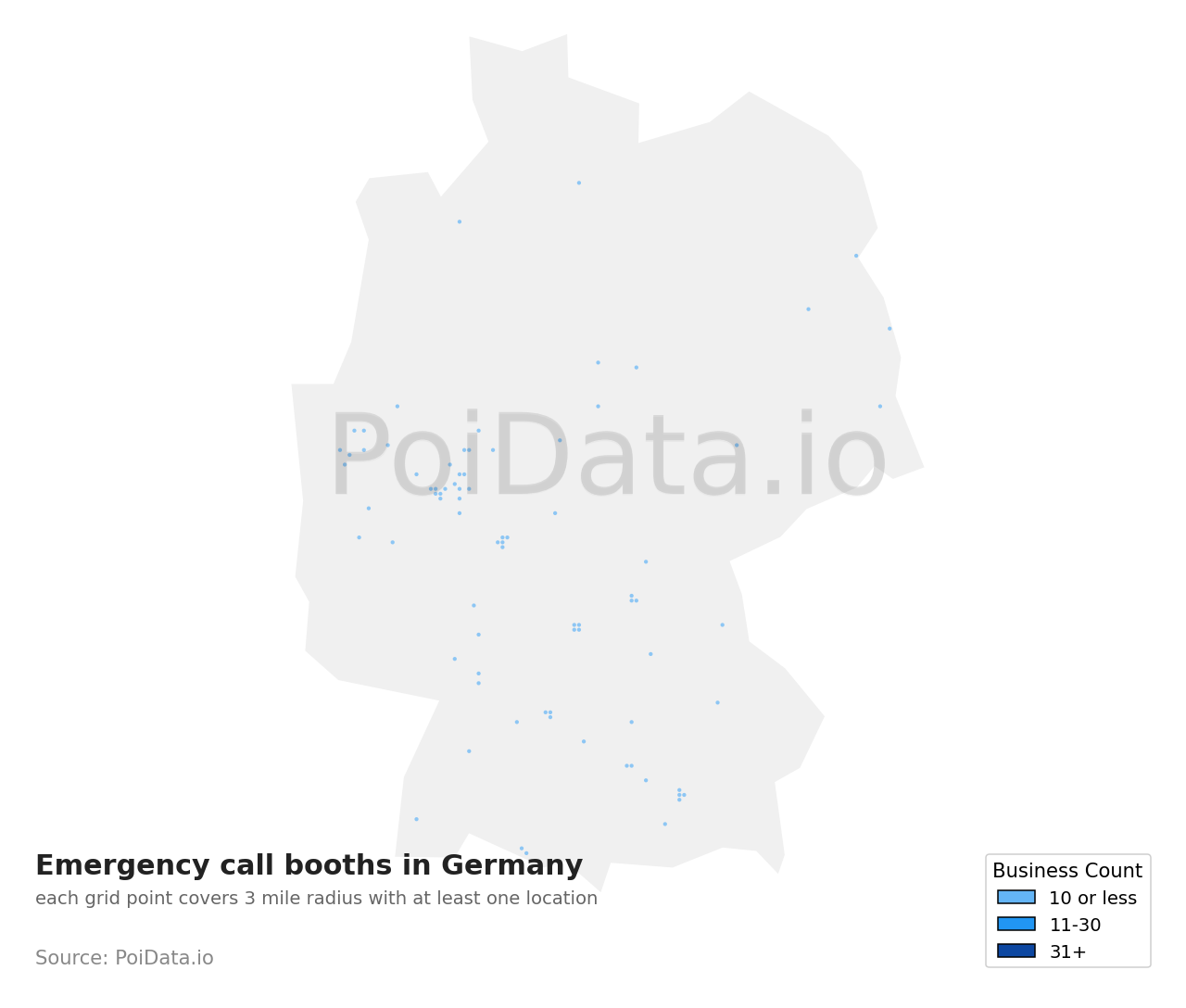 Emergency call booth density map for Germany